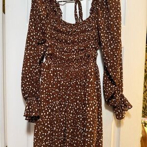 Kori Brown Long Sleeve Polka Dot Dress